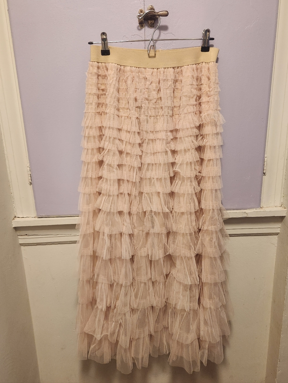 Ruffled Tulle Midi Skirt